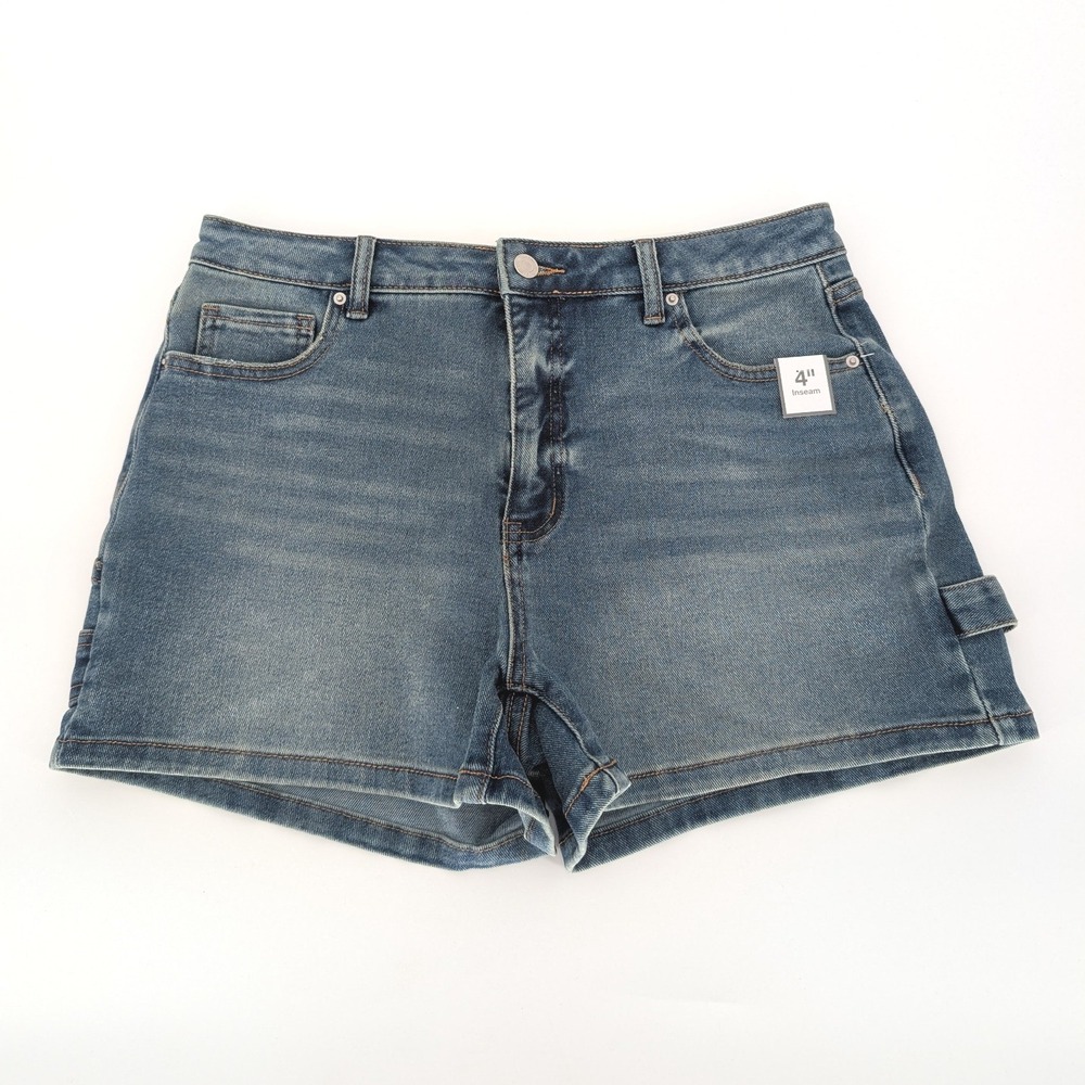 Time and Tru Carpenter Short Women 12 Dark Wash High Rise Stretch Denim‎ Utility